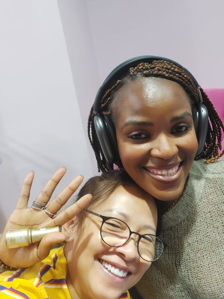 Happy client with customized nail art